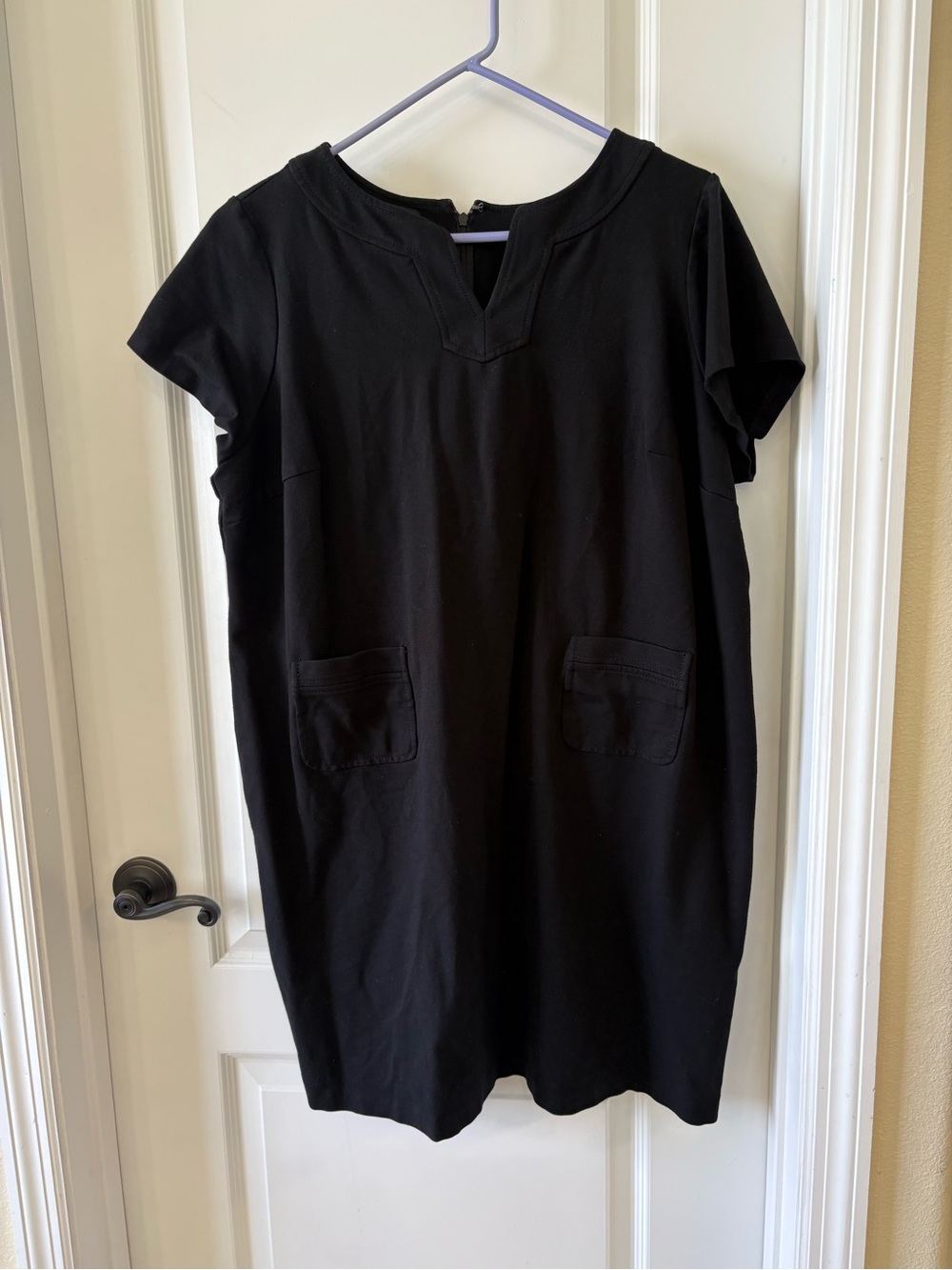 Talbots Woman Petites 18WP Black Ponte Shift Sheath Dress Short Sleeve Pockets